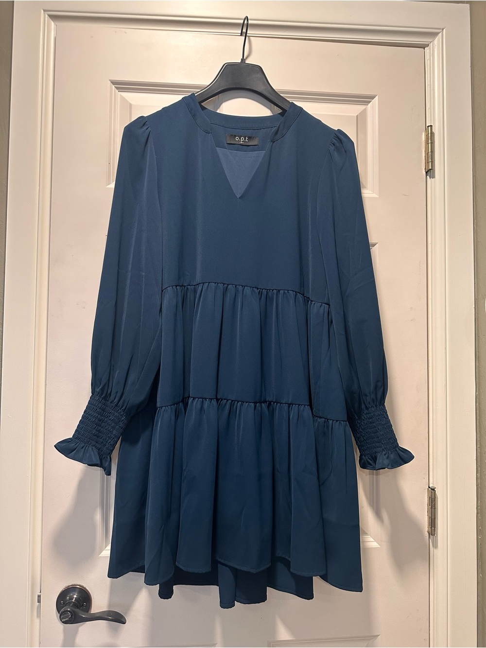 o.p.t Teal Long-Sleeve Tiered Mini Dress
